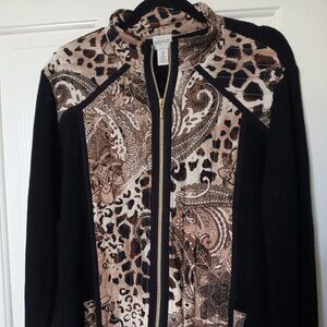 Chico's Size 3/XL Zenergy Zip Ribbed Knit Quilted Animal Print Sweater/ Jacket